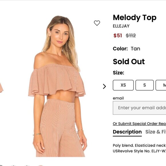 Revolve ELLEJAY Two Piece Matching Pant Set Tan/White Striped Crop Top & Pants 0 - Picture 2 of 15